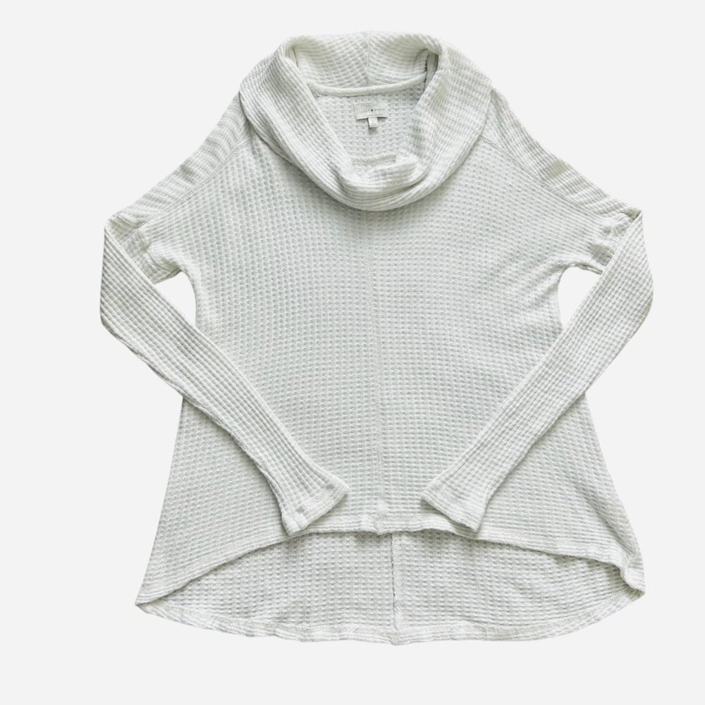 Lucky Brand Womens Sweater Large White and Silver Cowl-Neck Long Sleeve Pullover